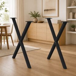 Sturdy X-Shaped Black Metal Dining Table Legs 70x72-73cm