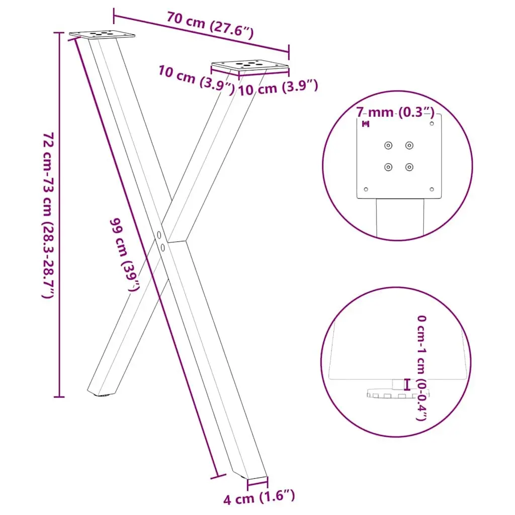 Dining Table Legs Metal X-Shaped Black 70x72-73cm