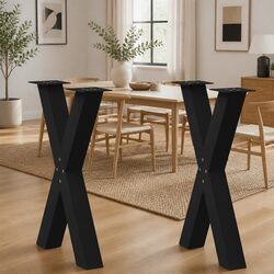 Sturdy X-Shaped Dining Table Legs in Black - 2 pcs