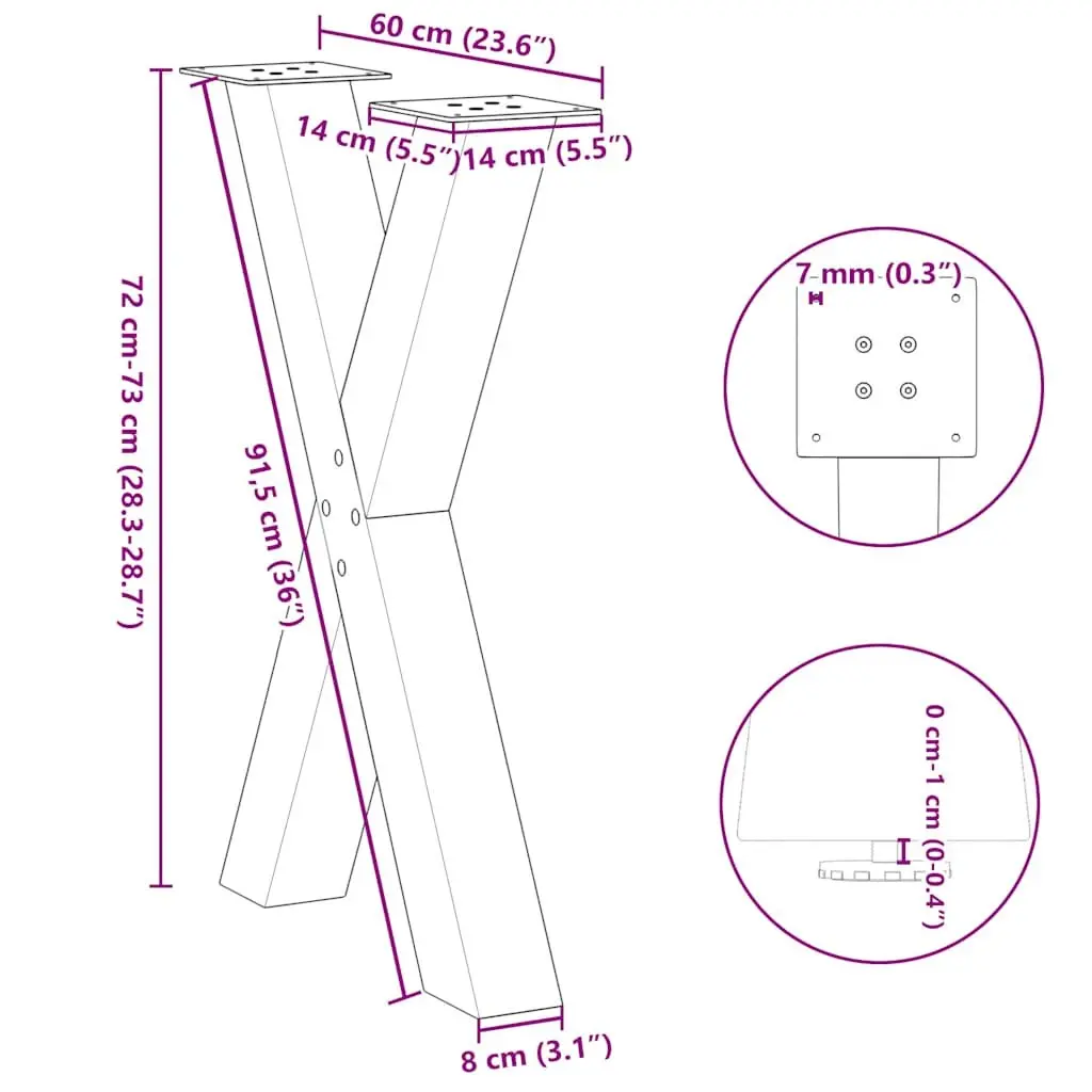 Dining Table Legs X-Shaped 2 pcs Black 60x72cm Steel Support Furniture