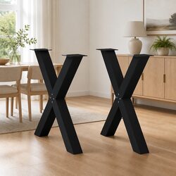 Sturdy X-Shaped Dining Table Legs - Black Steel, 70cm