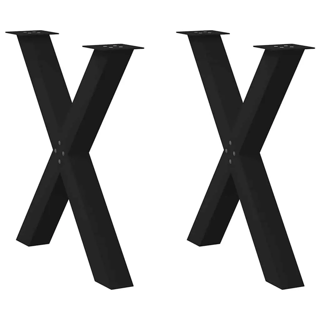 X-Shaped Dining Table Legs Steel Black Support 70cm Height 2 Pieces Furniture
