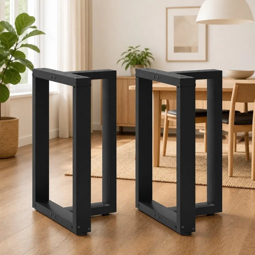 Dining Table Legs T-Shaped Black Powder-Coated Steel 2pcs