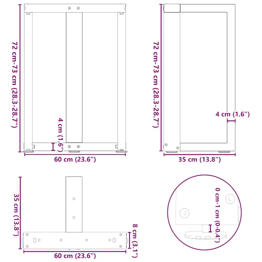 Dining Table Legs T-Shaped Black Powder-Coated Steel 2pcs