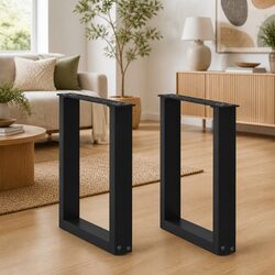 Coffee Table Legs U-Shaped Steel 2 Pcs Black Adjustable Levelers Modern Design