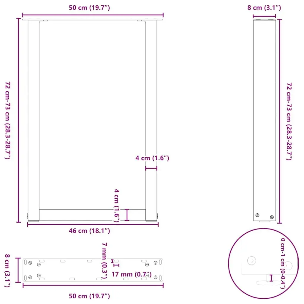 Dining Table Legs Steel Black 50x72-73cm U-Shaped Support Frame Pair