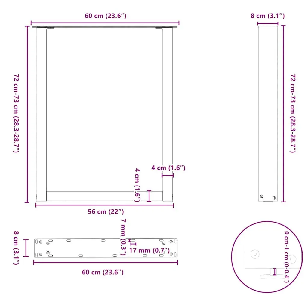 Adjustable U-Shaped Steel Dining Table Legs in Black