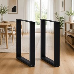 U-Shaped Dining Table Legs, 2 pcs Black Steel 70x72-73cm