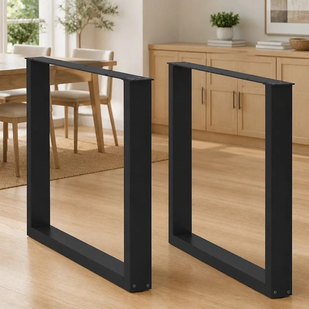 Dining Table Legs Steel U-Shaped Black 80x72-73cm 2pcs
