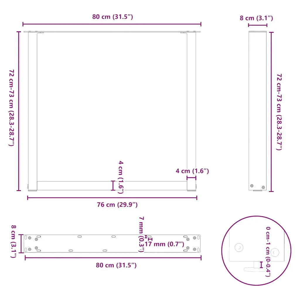 Dining Table Legs Steel U-Shaped Black 80x72-73cm 2pcs
