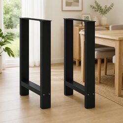 Dining Table Legs Black Steel Pair 60x72-73cm Square Design Adjustable Levelers