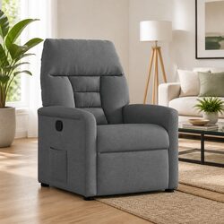 Manual Reclining Armchair in Grey Fabric with Durable Build
