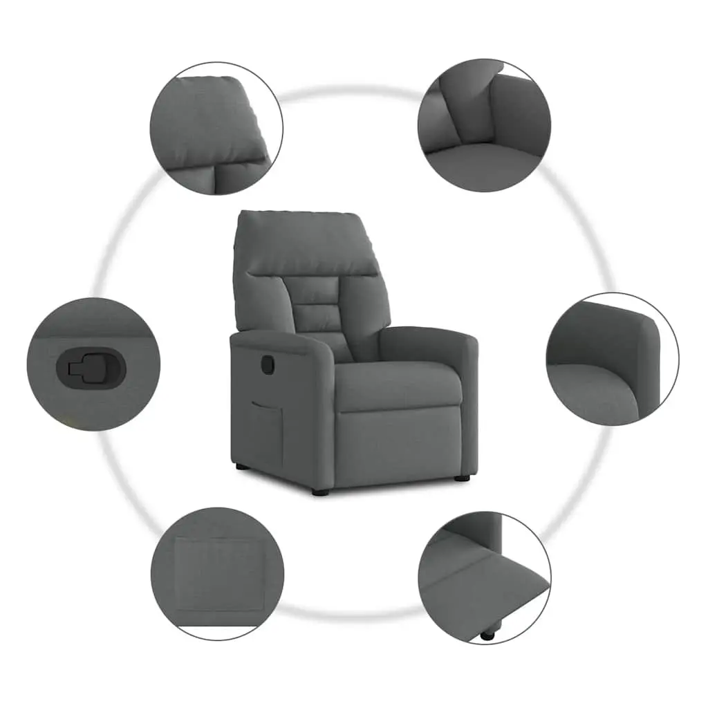 Manual Reclining Armchair in Grey Fabric with Durable Build