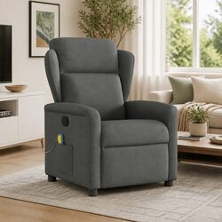 Grey Fabric Manual Recline Massage Recliner Chair