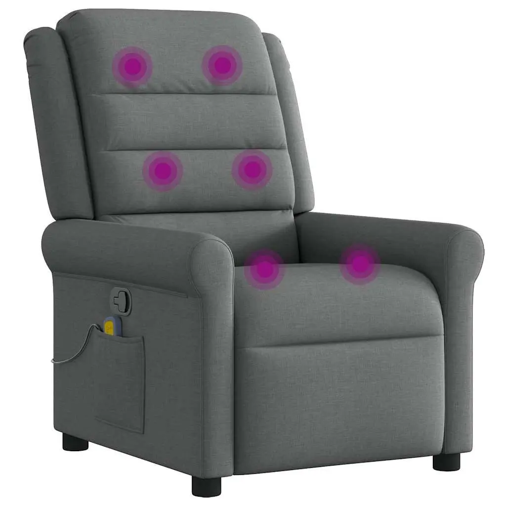 Massage Recliner Chair Fabric Grey Manual Recline Vibration Armchair