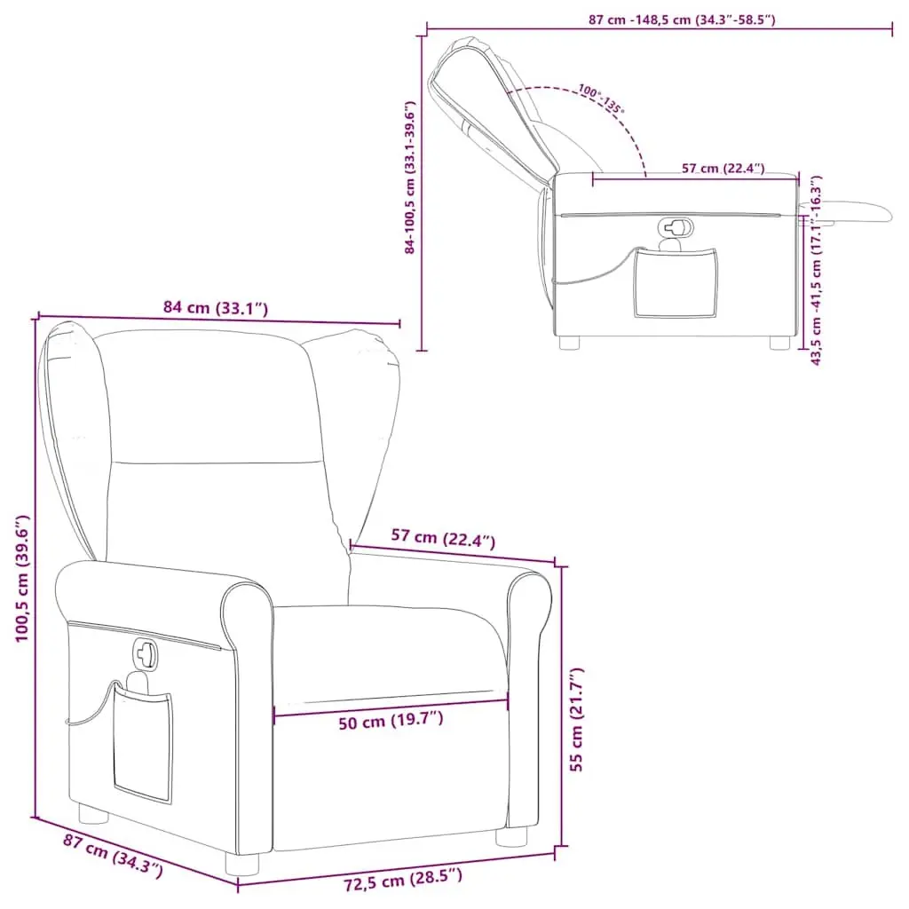 Grey Fabric Massage Recliner Chair with Manual Recline