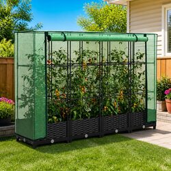 Sturdy Raised Garden Bed with Greenhouse Cover 160x40x123cm Black