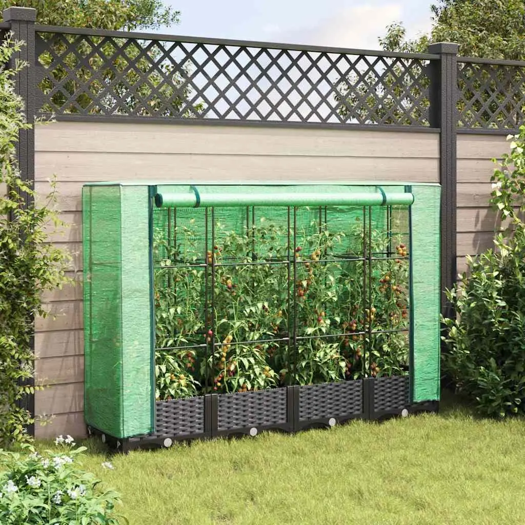 Raised Garden Bed with Greenhouse Cover 160x40x123cm Black