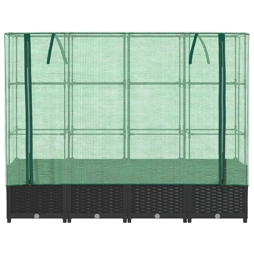 Raised Garden Bed Polypropylene 160x40x138cm Black with Greenhouse Cover