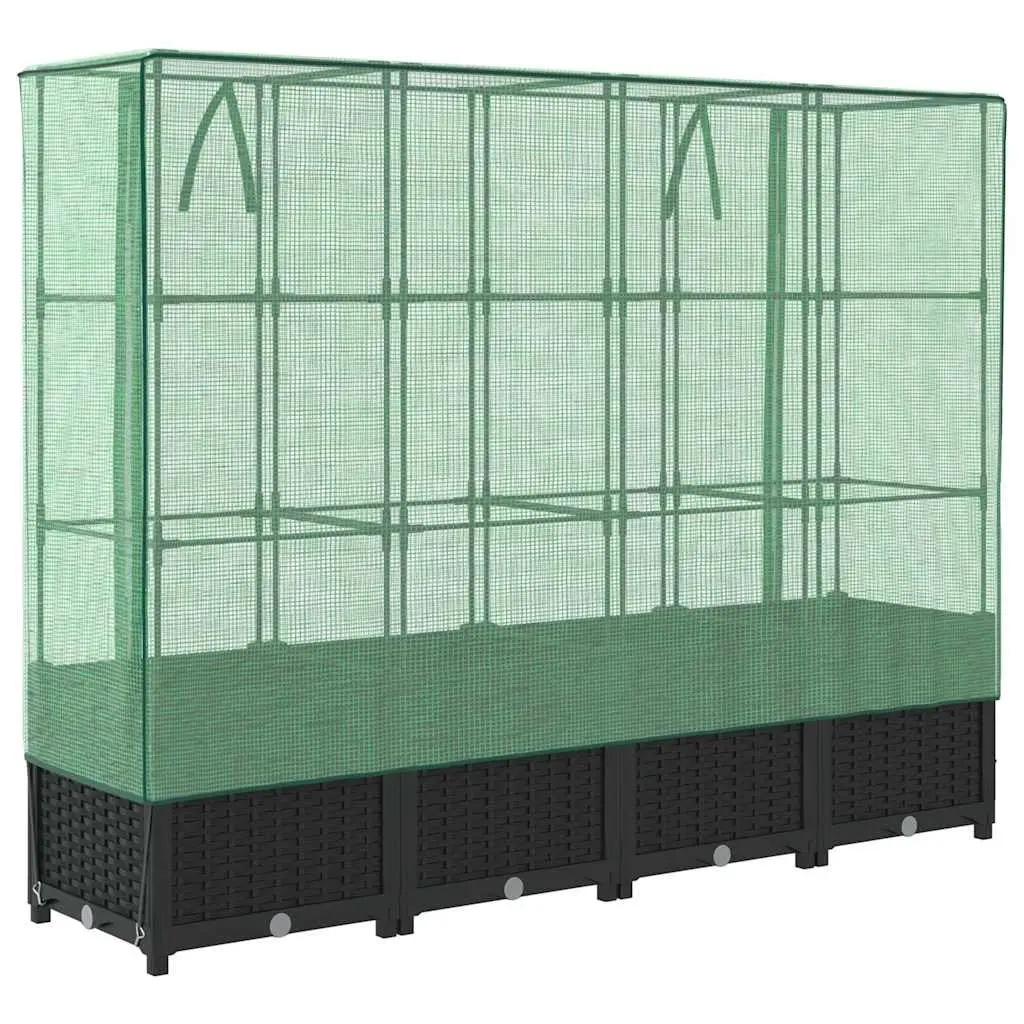 Raised Garden Bed Polypropylene 160x40x138cm Black with Greenhouse Cover