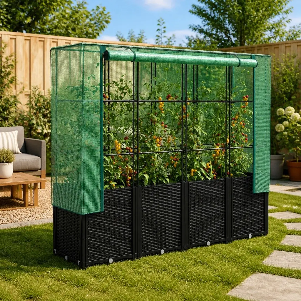 Raised Garden Bed with Greenhouse Cover 160x40x153cm