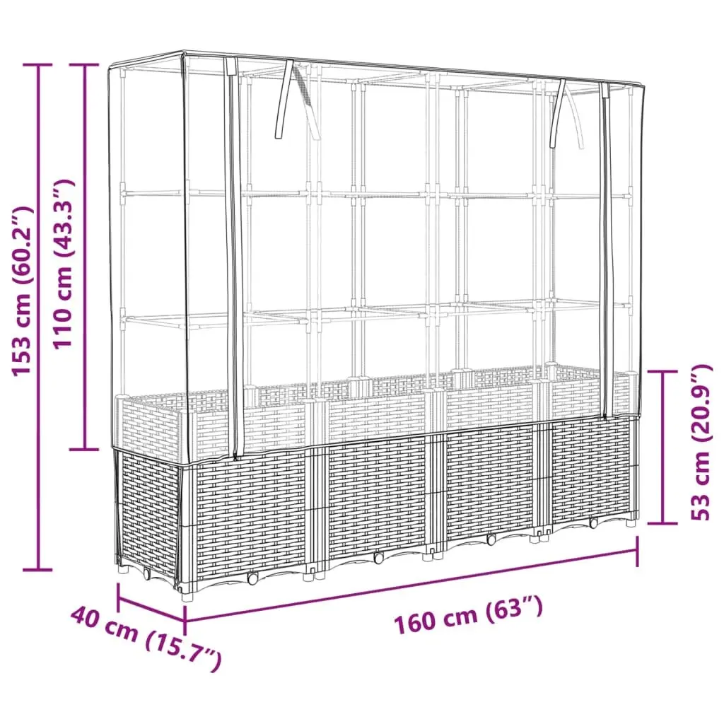 Raised Garden Bed with Greenhouse Cover 160x40x153cm