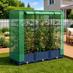 Durable Raised Garden Bed with Greenhouse Cover