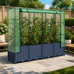 Sturdy Raised Bed Greenhouse Cover with Rattan Design
