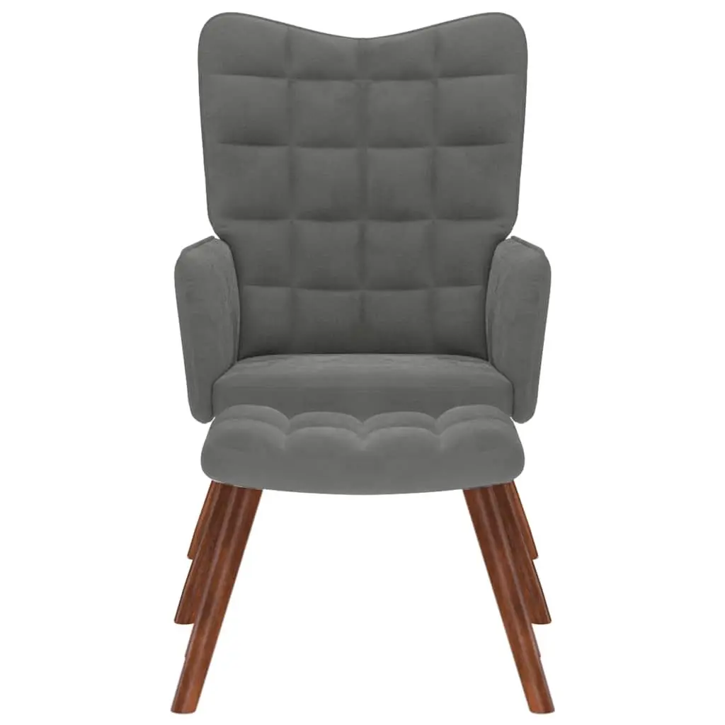 Grey Velvet Armchair with Footstool