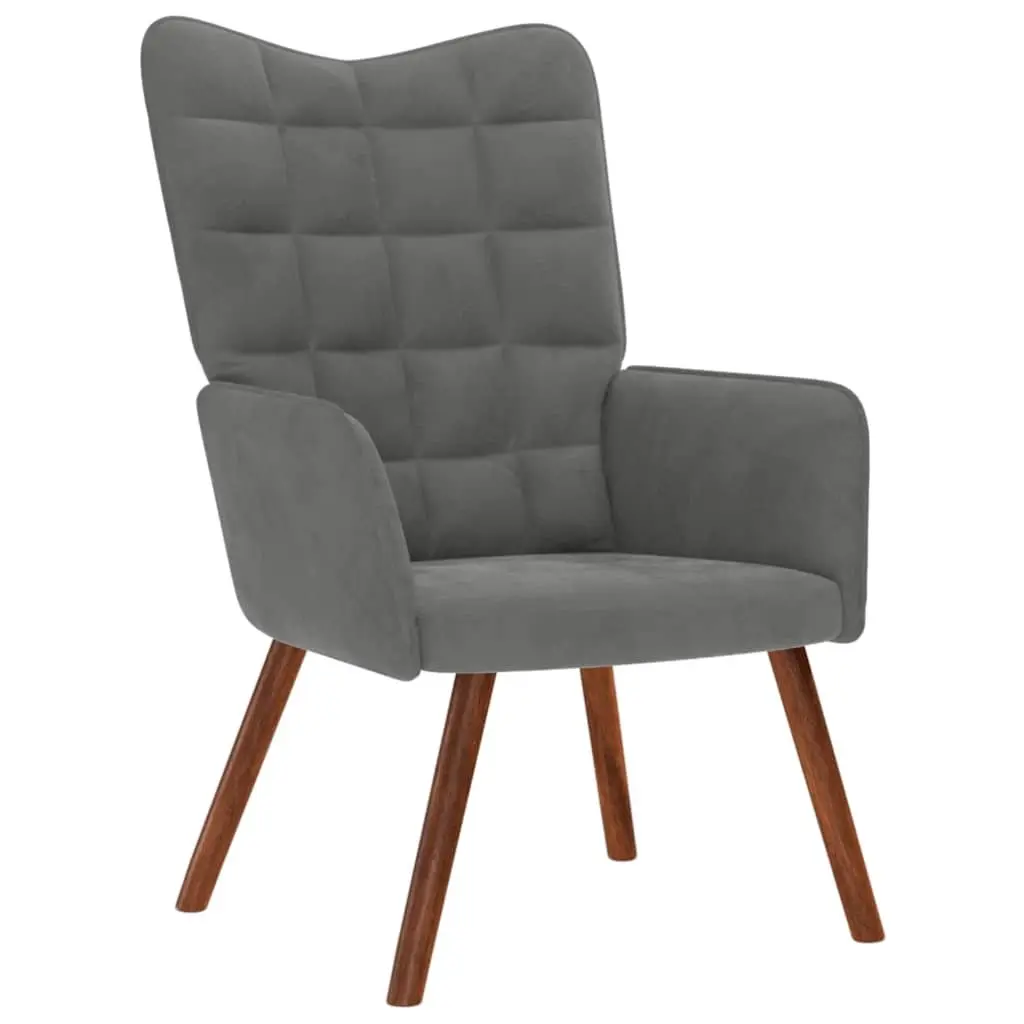 Grey Velvet Armchair with Footstool