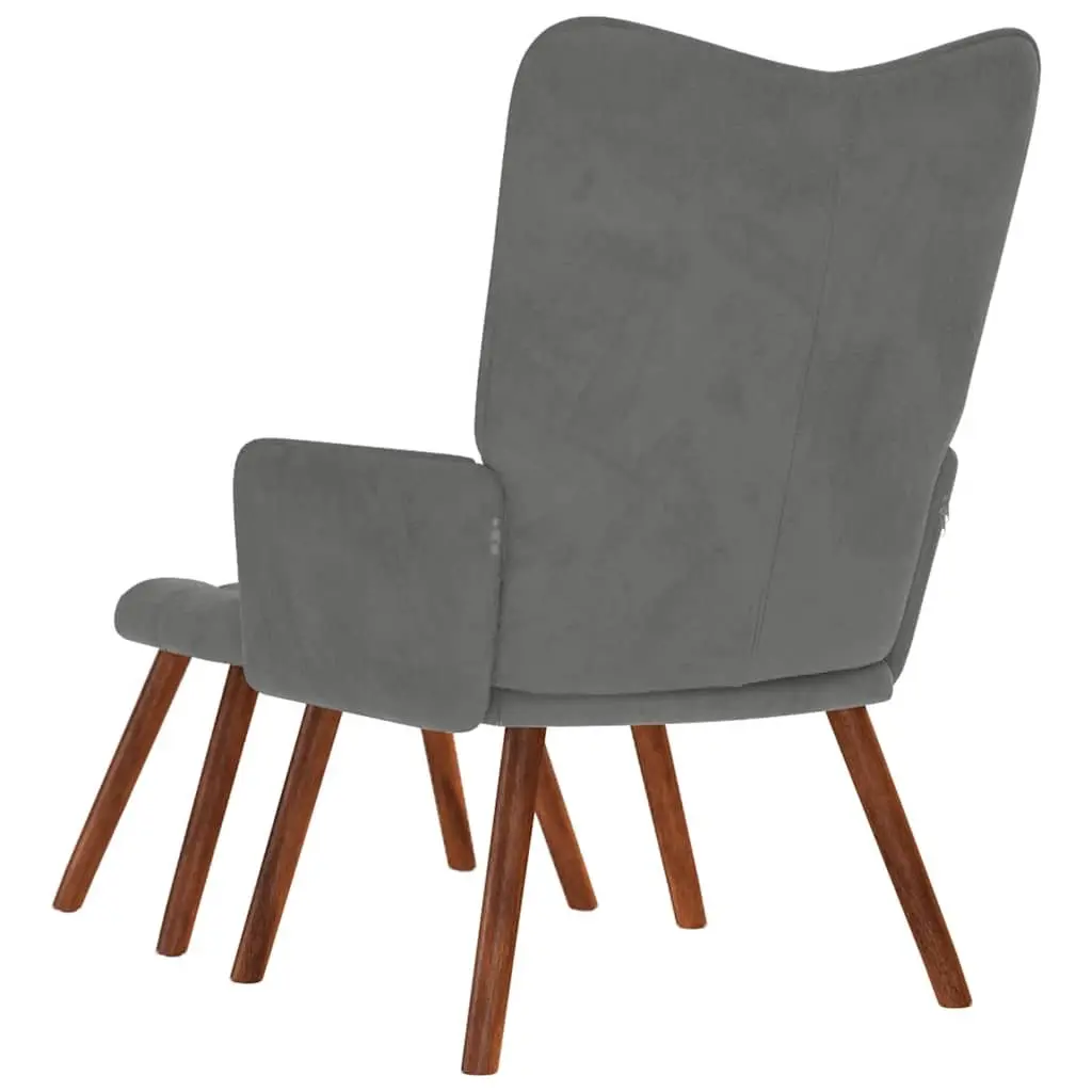 Grey Velvet Armchair with Footstool