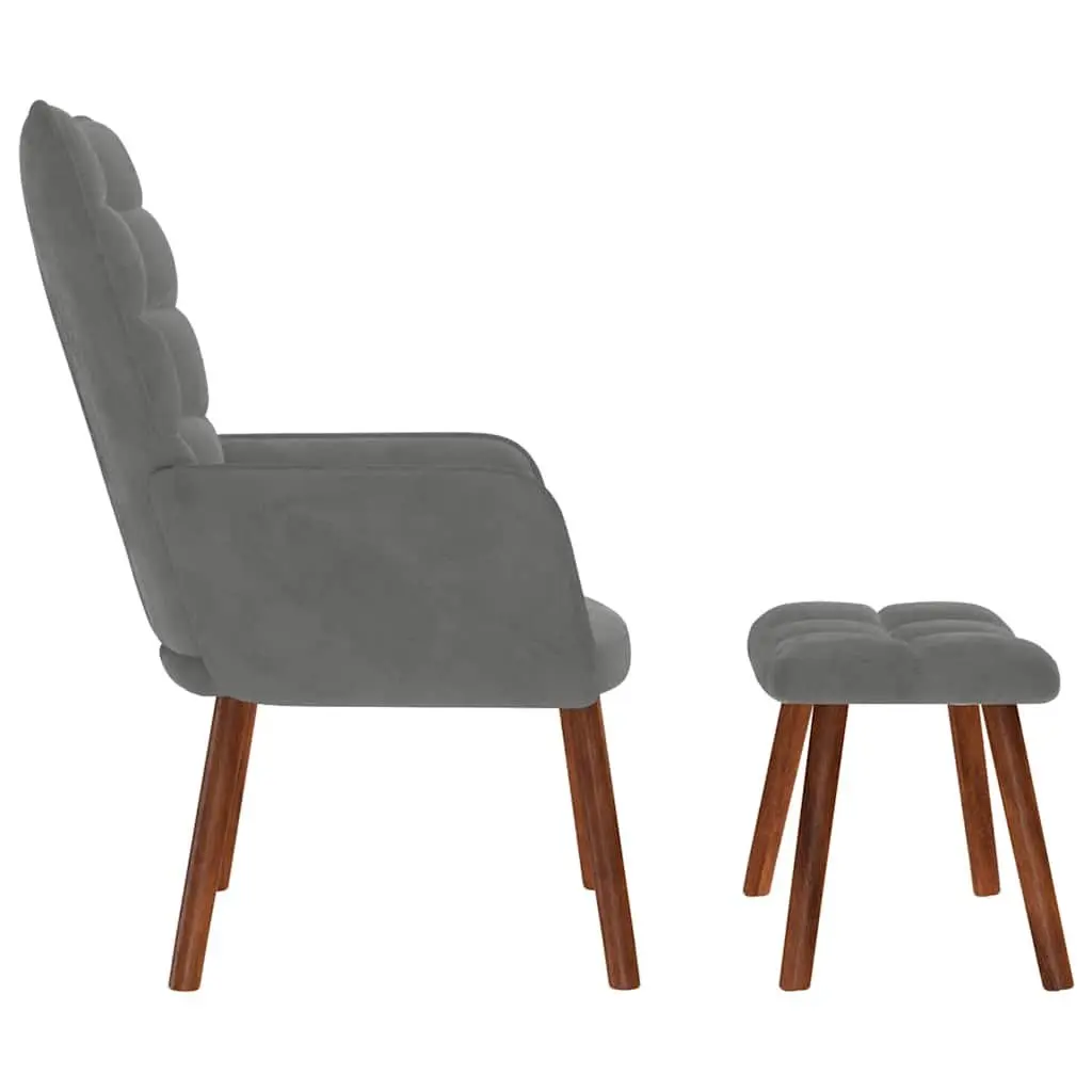 Grey Velvet Armchair with Footstool