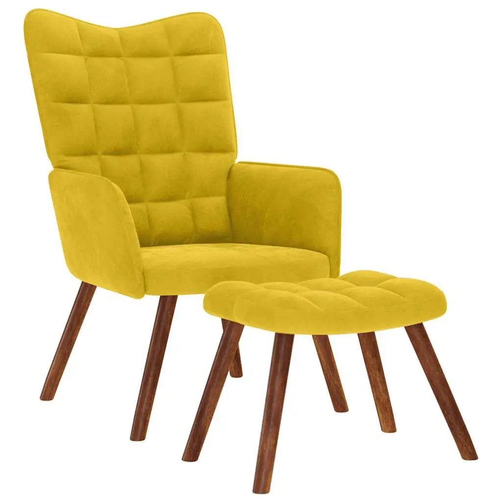 Armchair Velvet Yellow with Footstool Plywood Metal Wooden Feet