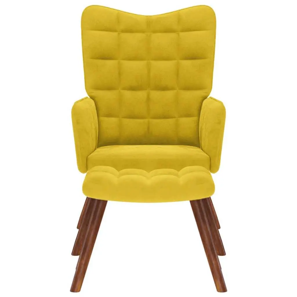 Armchair Velvet Yellow with Footstool Plywood Metal Wooden Feet