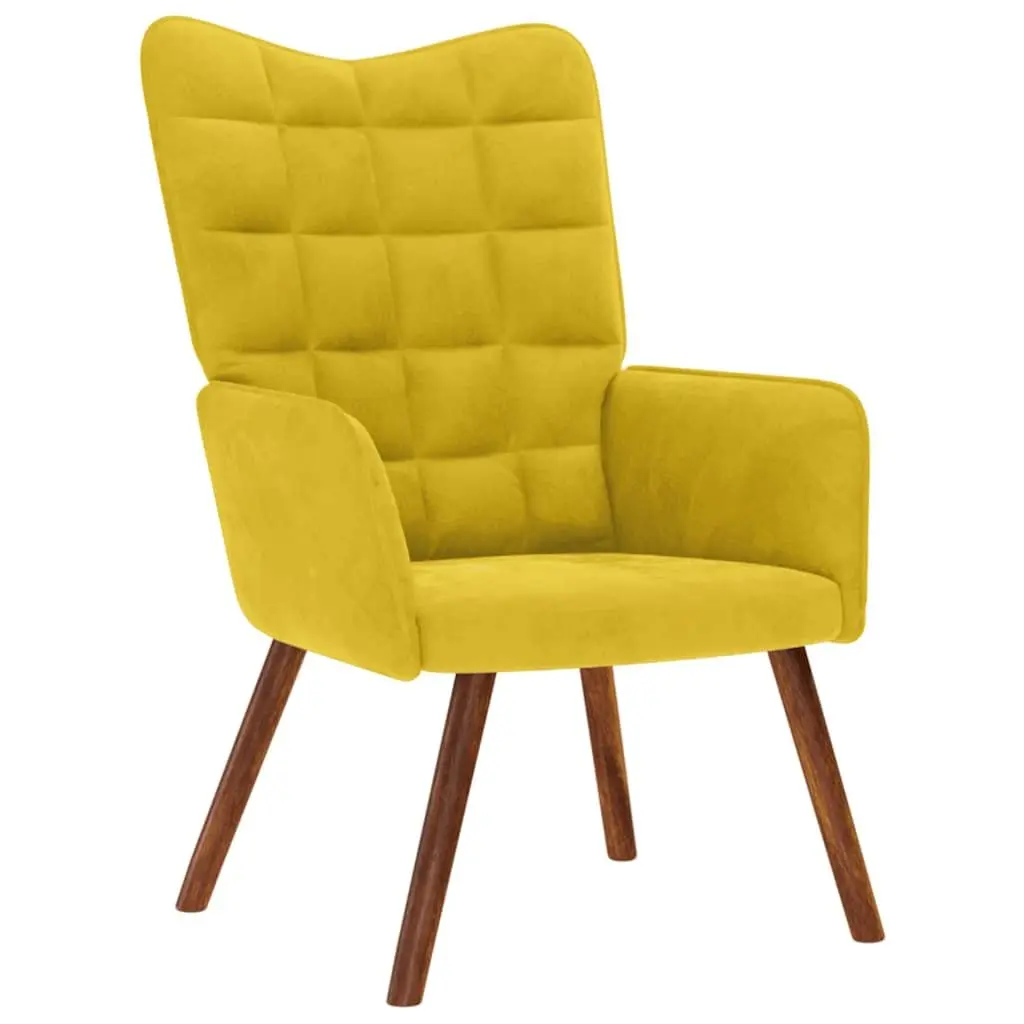 Armchair Velvet Yellow with Footstool Plywood Metal Wooden Feet