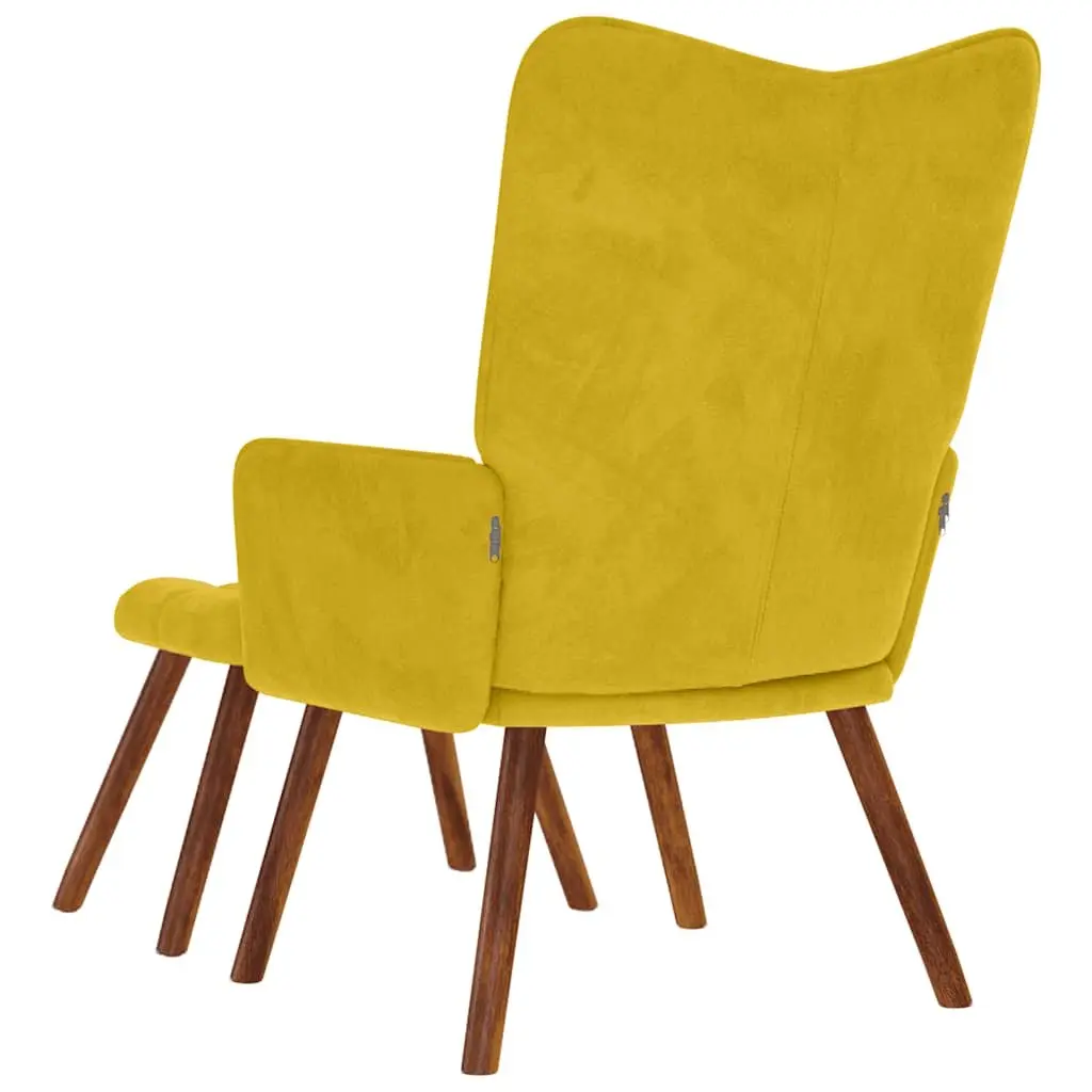 Armchair Velvet Yellow with Footstool Plywood Metal Wooden Feet