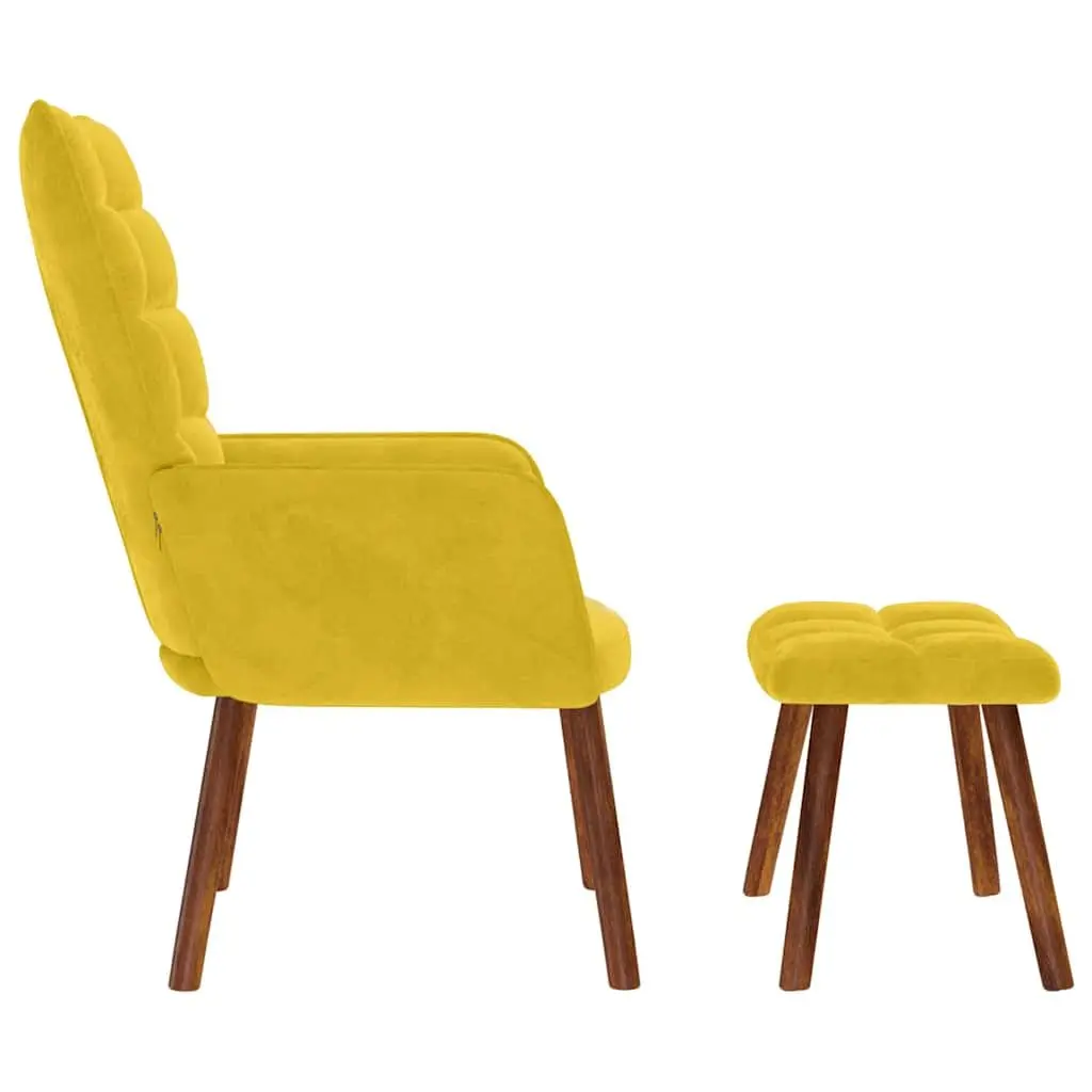 Armchair Velvet Yellow with Footstool Plywood Metal Wooden Feet