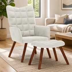 Cream Velvet Armchair and Footstool Relaxation Set