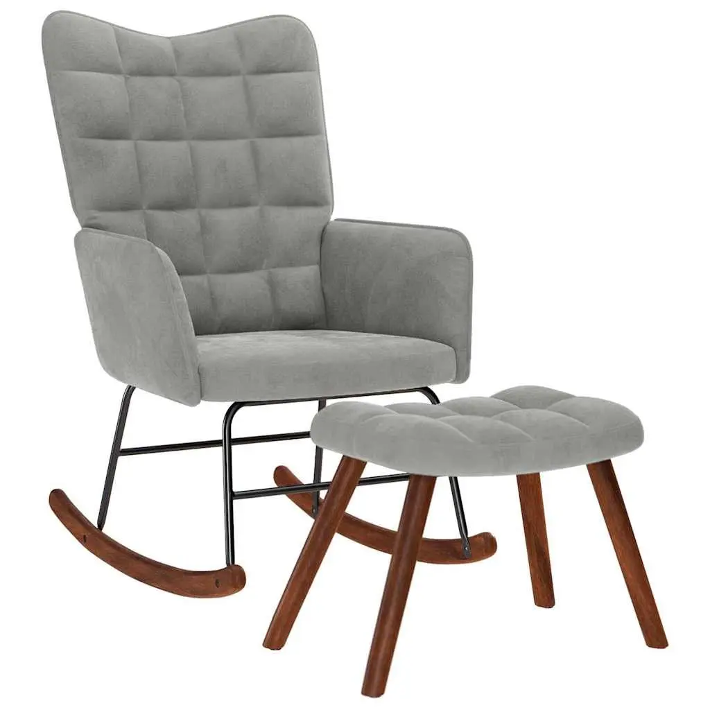 Rocking Chair Velvet Grey with Footstool Padded Armchair Lounge Seat