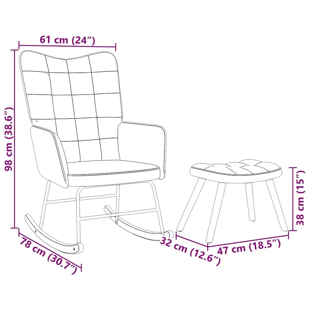 Rocking Chair Velvet Grey with Footstool Padded Armchair Lounge Seat