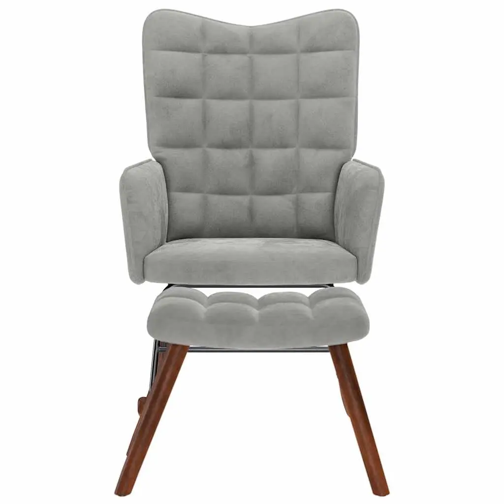 Rocking Chair Velvet Grey with Footstool Padded Armchair Lounge Seat