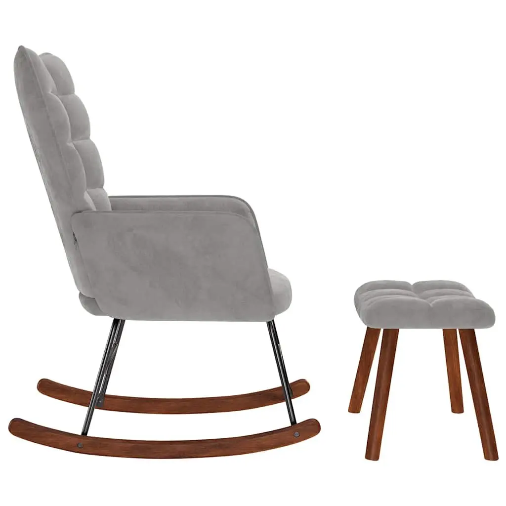 Rocking Chair Velvet Grey with Footstool Padded Armchair Lounge Seat