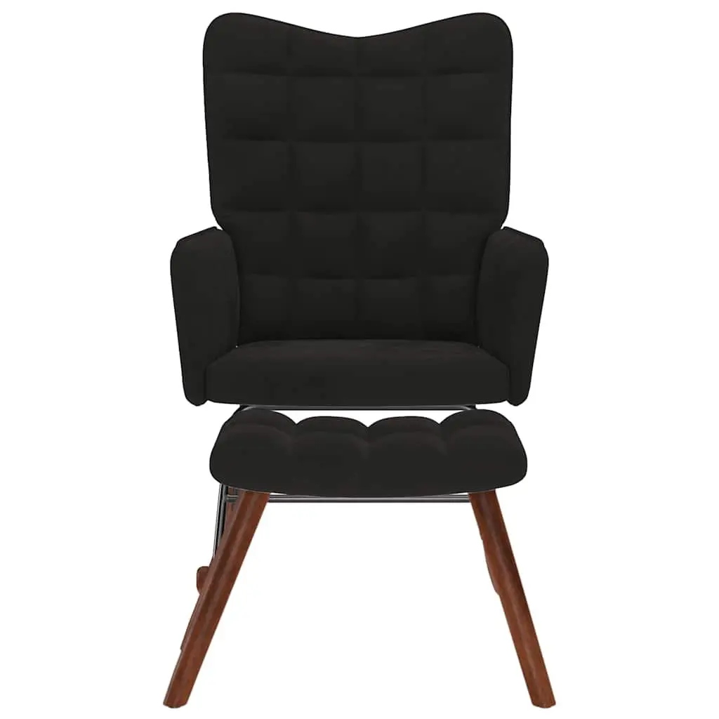 Rocking Chair Velvet Fabric Black with Stool Plywood Metal Wood