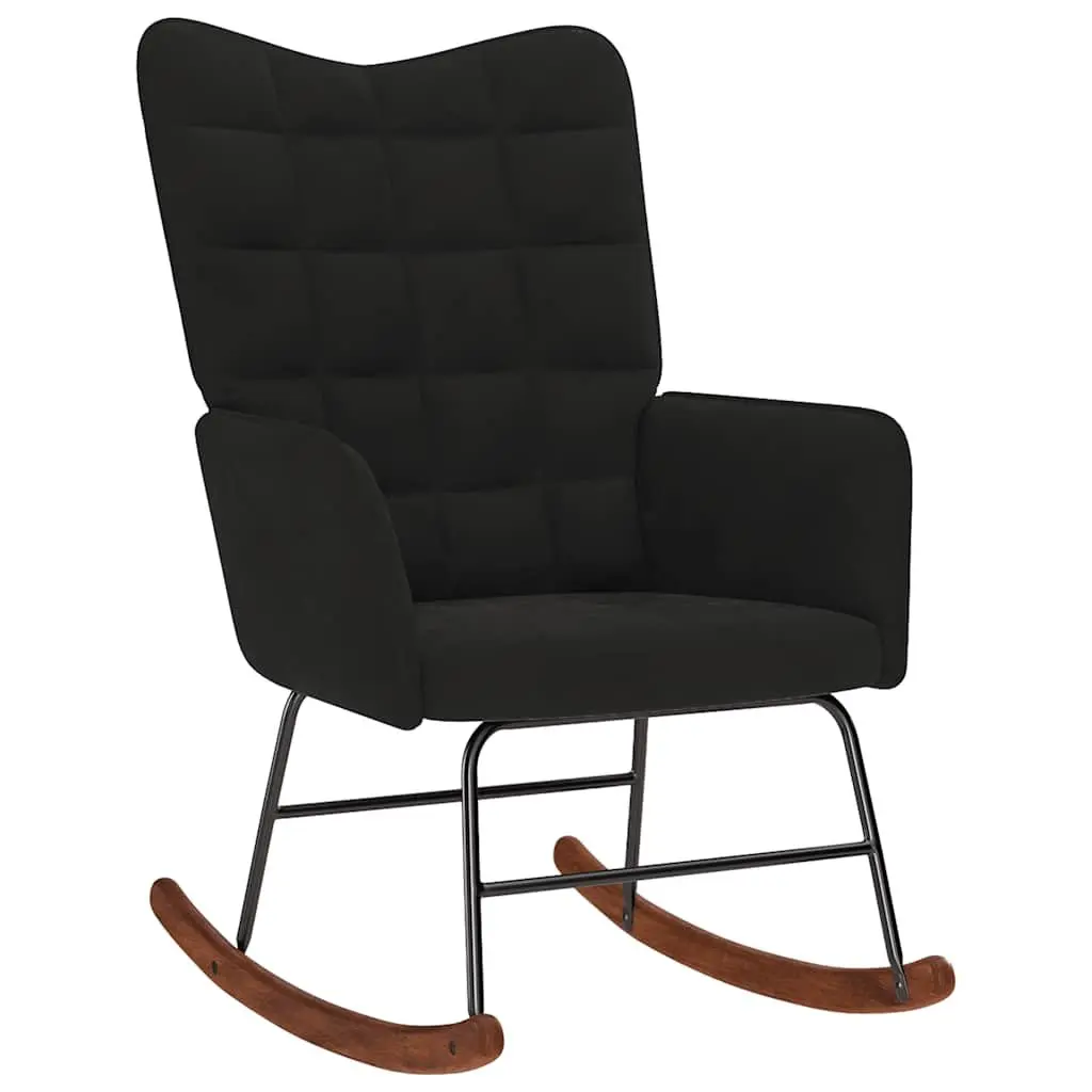 Rocking Chair Velvet Fabric Black with Stool Plywood Metal Wood