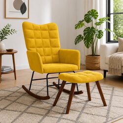 Premium Yellow Velvet Rocking Chair with Stool