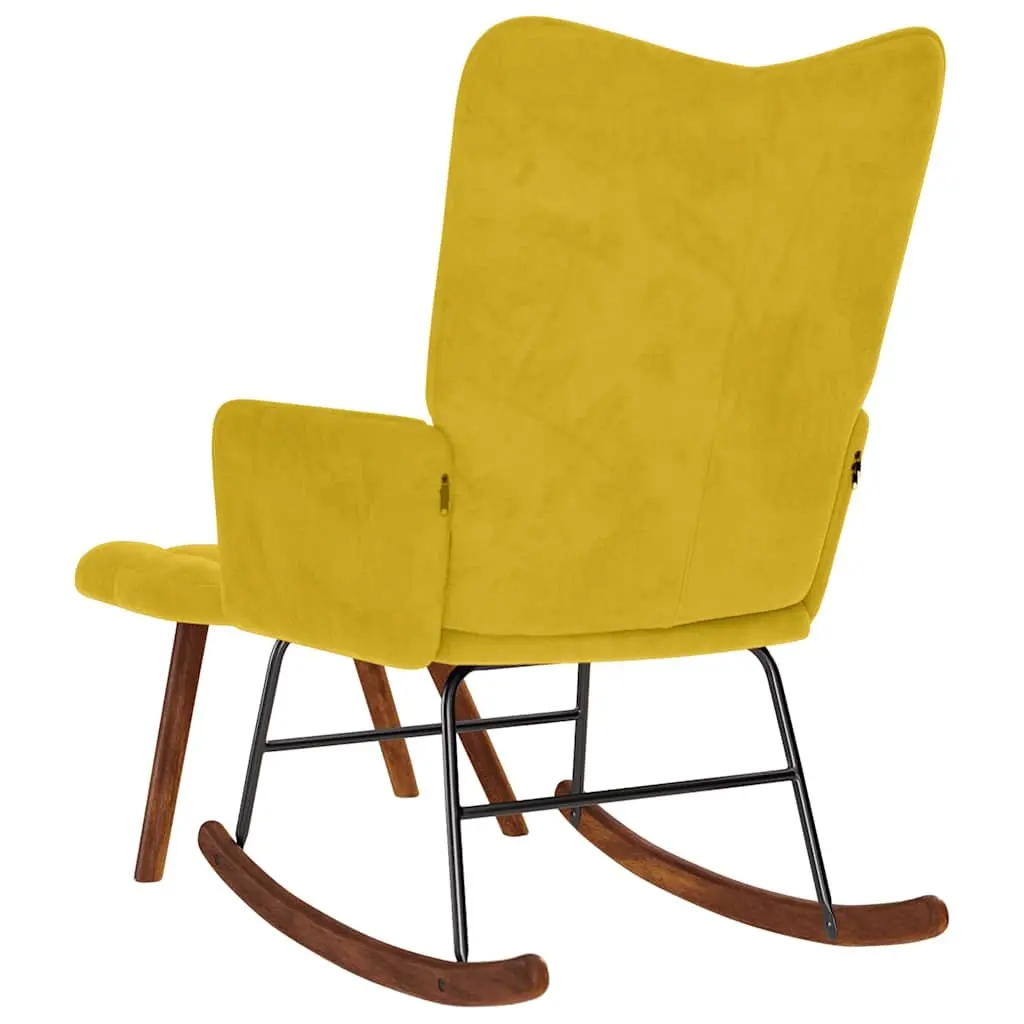 Rocking Chair Velvet Yellow with Stool Padded Seat Backrest