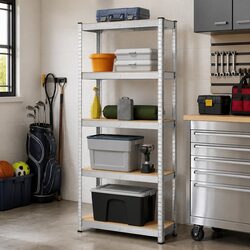 Sturdy 5-Layer Storage Shelf with Steel Frame and Wood