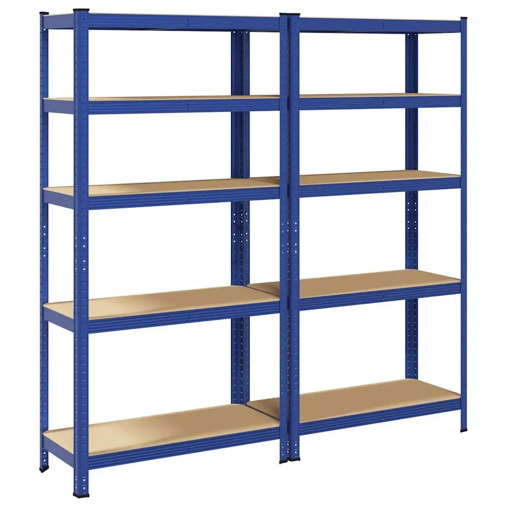 5-Layer Industrial Storage Shelves Blue Steel Engineered Wood Garage Rack 2 Pack