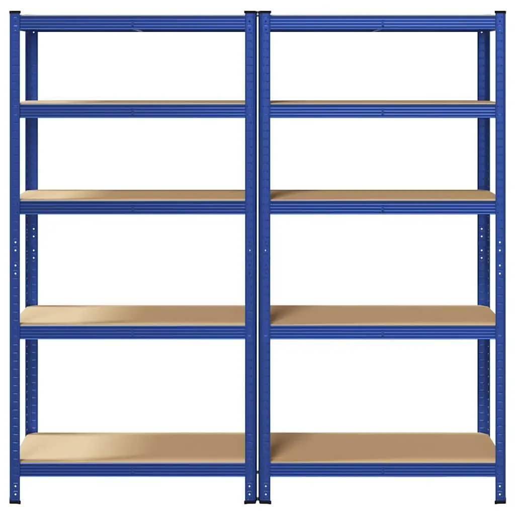 5-Layer Industrial Storage Shelves Blue Steel Engineered Wood Garage Rack 2 Pack