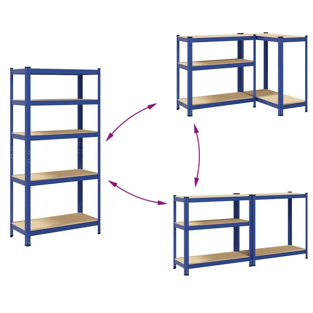 5-Layer Industrial Storage Shelves Blue Steel Engineered Wood Garage Rack 2 Pack